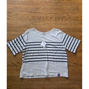 Kule Top Womens Size XL Beige Blue Striped Boxy Short Sleeve Nautical NWT